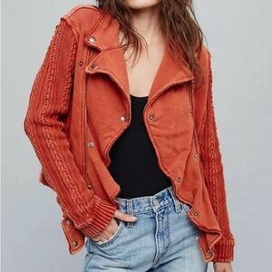 Free People Women’s Ruffle Moto Sweater Jacket Knit Double Breasted Sz S/P